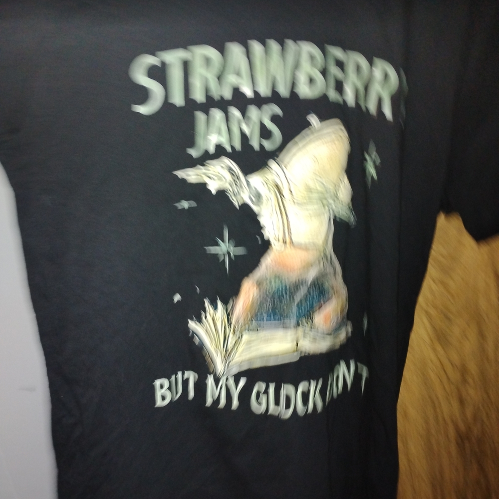Black Graphic T-Shirt with Strawberry Jams Design